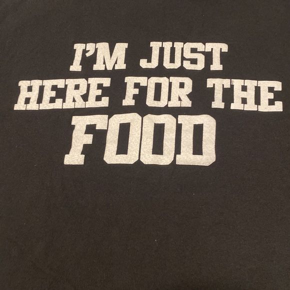 BLACK & WHITE I'M JUST HERE FOR THE FOOD MENS T-SHIRT SIZE LARGE GRAPHIC TEE FUN - Picture 2 of 13